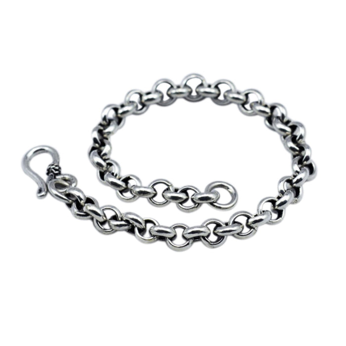 Real Solid 925 Sterling Silver Bracelet Round Link Chain Loop Classics Jewelry 6.7"-8.3"