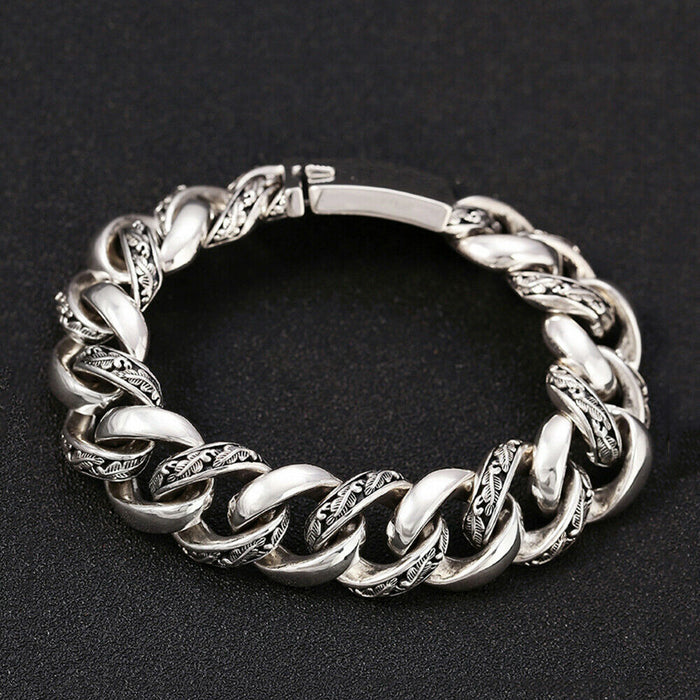 Real Solid 925 Sterling Silver Bracelet Huge Heavy Cuban Link Chain Punk Jewelry 7.9"