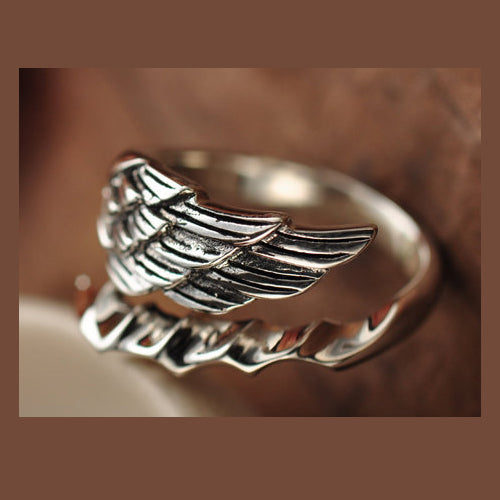 Real Solid 925 Sterling Silver Ring Angel Wings Feather Fashion Punk Jewelry Open Size 8 9 10 11
