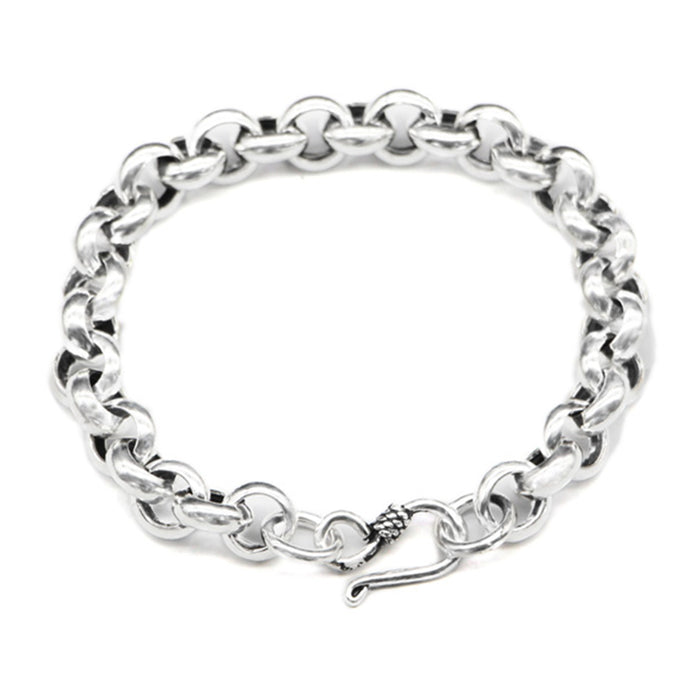 Real Solid 925 Sterling Silver Bracelet Round Link Chain Fashion Punk Jewelry 7.9" 8.3"