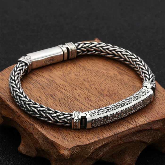 Real Solid 925 Sterling Silver Bracelet Jewelry Braided Twist Coin 7.9"