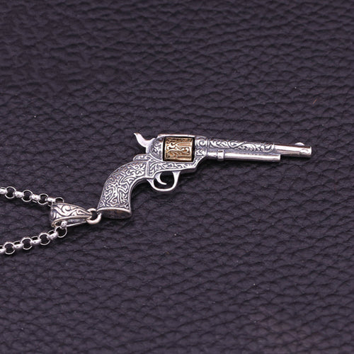 Real 925 Sterling Silver Pendant Gun Revolver Jewelry