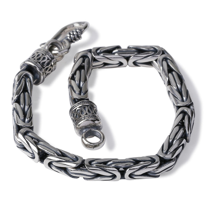 Men's Solid 925 Sterling Silver Bracelet Link Chain Well Stripe Square Jewelry