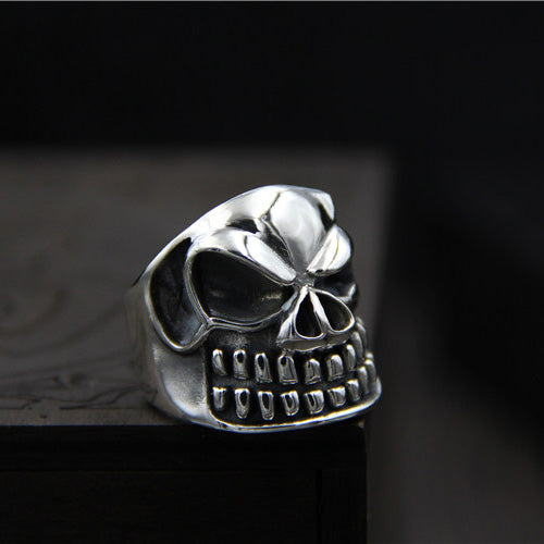 Huge Heavy Real Solid 925 Sterling Silver Ring Skulls Punk Jewelry Open Size 8-9.5