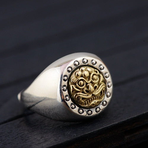 Real Solid 925 Sterling Silver Ring Auspicious Animals Pi Xiu Punk Jewelry Open Size 7 8 9 10 11