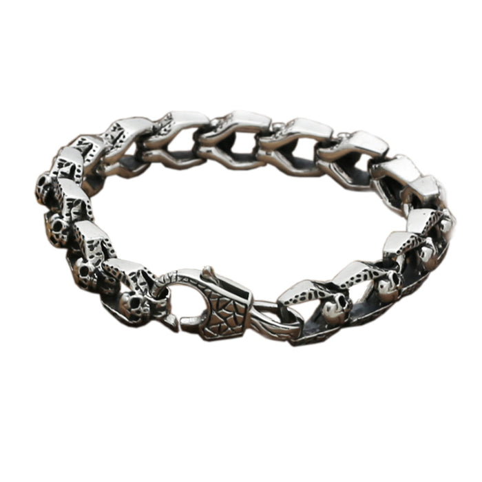 Real Solid 925 Sterling Silver Bracelets Cuban Link Chain Skulls Heavy Jewelry 7.9"