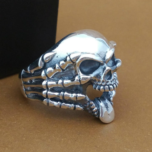 Real Solid 925 Sterling Silver Ring Naughty Skulls Hip Hop Jewelry Size 8 9 10