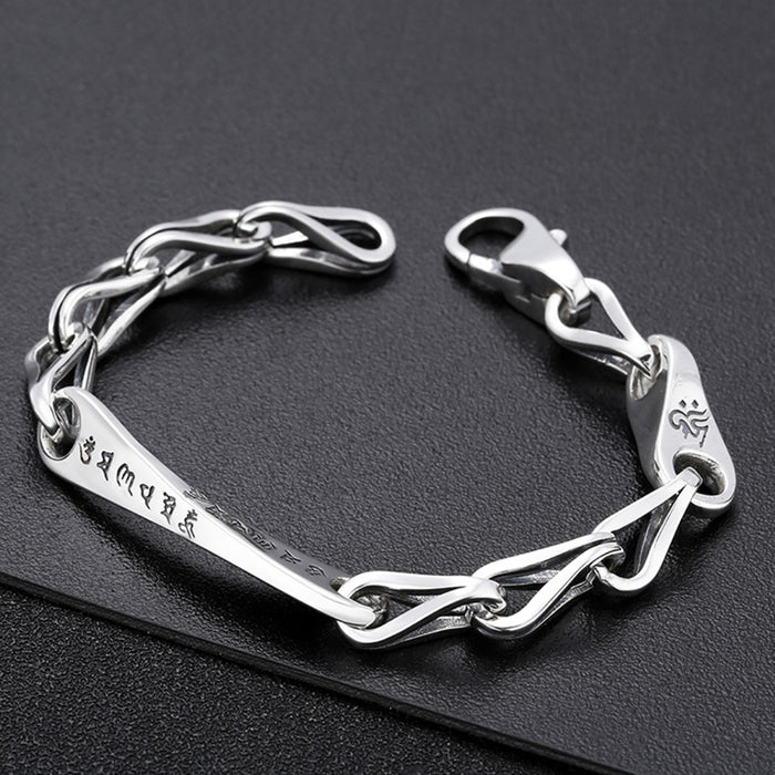 Real Solid 925 Sterling Silver Bracelet Om Mani Padme Hum Jewelry 7.1"