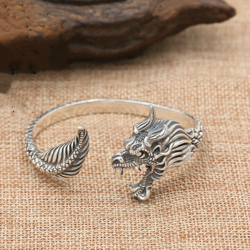 Real Solid 925 Sterling Silver Cuff Bracelet Bangle Animals Dragon Punk Jewelry