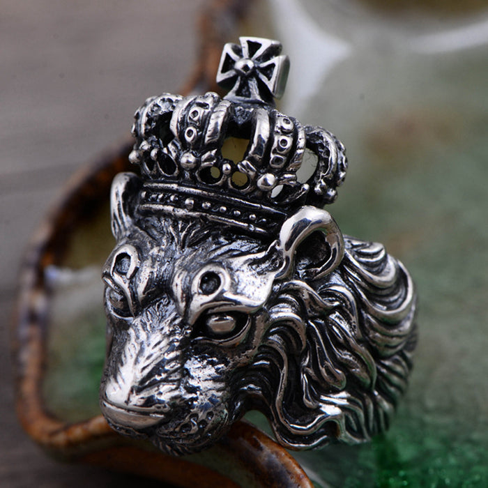 Heavy Real Solid 925 Sterling Silver Ring Animals Lion King Crown Punk Jewelry Size 8 9 10 11 12