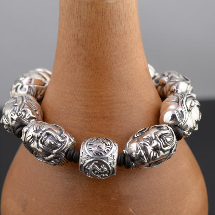 Real Solid 925 Sterling Silver Bracelet Beaded Guandi War god Four-sacred-animal Link Jewelry