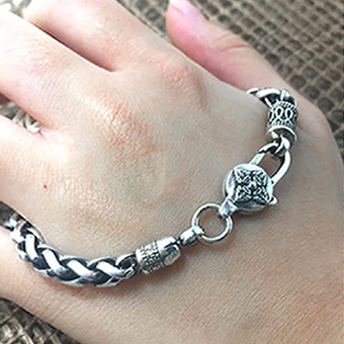 Real Solid 925 Sterling Silver Bracelet Bangle Link om mani padme hum Braided Jewelry