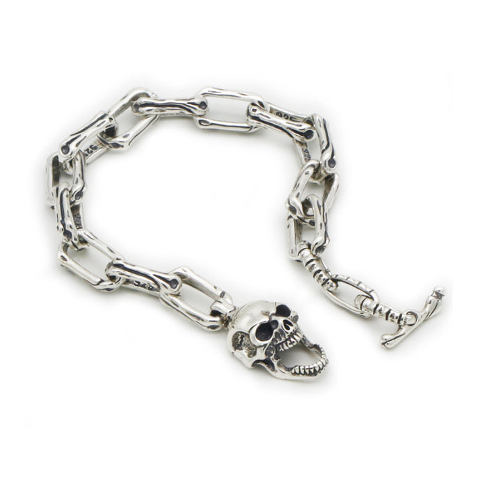 Real Solid 925 Sterling Silver Bracelet Link Skulls Bone Punk Jewelry 7.9" 8.7"