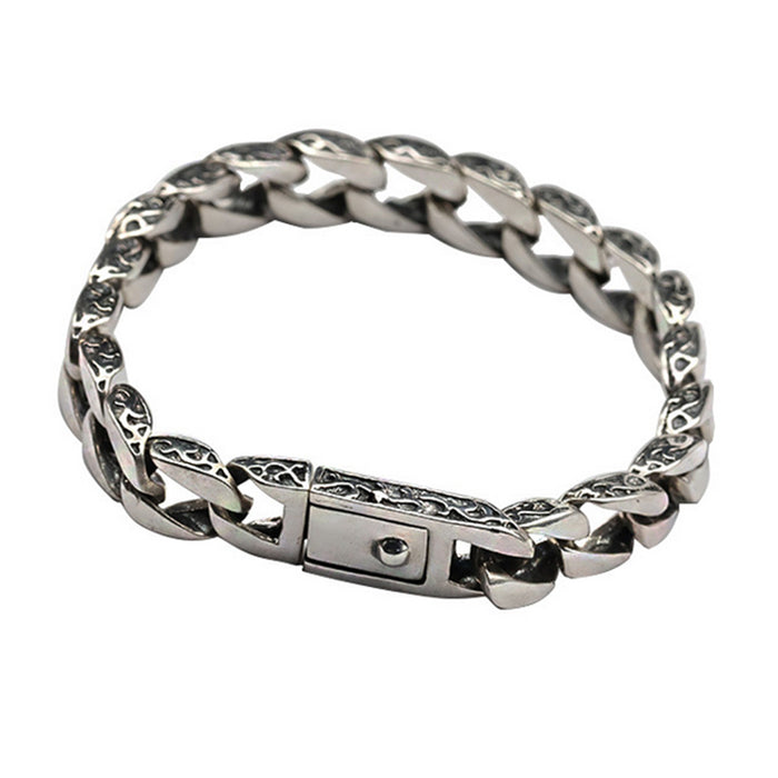 Heavy Real Solid 925 Sterling Silver Bracelet Cuban Link Chain Loop Punk Jewelry