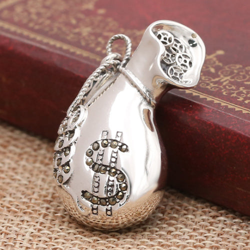 925 Sterling Silver Pendant Dollar Sign Coins Money Pouch Jewelry