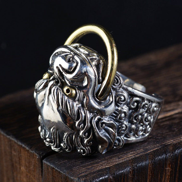 Real Solid 925 Sterling Silver Ring Animals Beast King Punk Jewelry Open Size 8 9 10 11