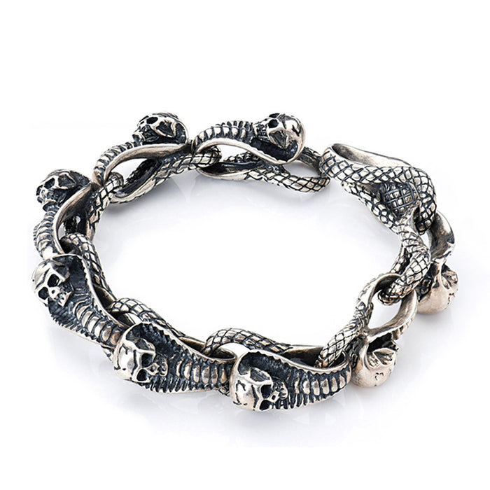 Men's Real Solid 925 Sterling Silver Bracelets Jewelry Animals Snake Skulls Punk 7.3"