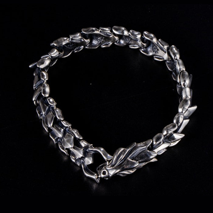 Real Solid 925 Sterling Silver Bracelet Link Animals Dragon Scales Bones Chain Punk Jewelry