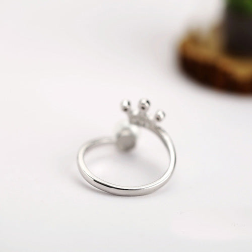 Women's 925 Sterling Silver Ring Freshwater Pearl Crown Adjustable Size 4- 8