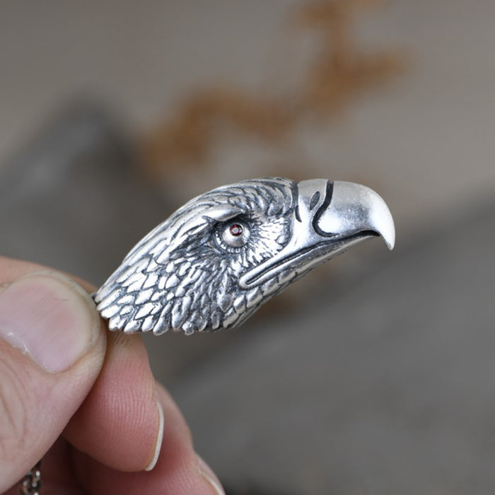 Men's Real Solid 990 Sterling Silver Pendants Jewelry Eagle Head Feather Matte