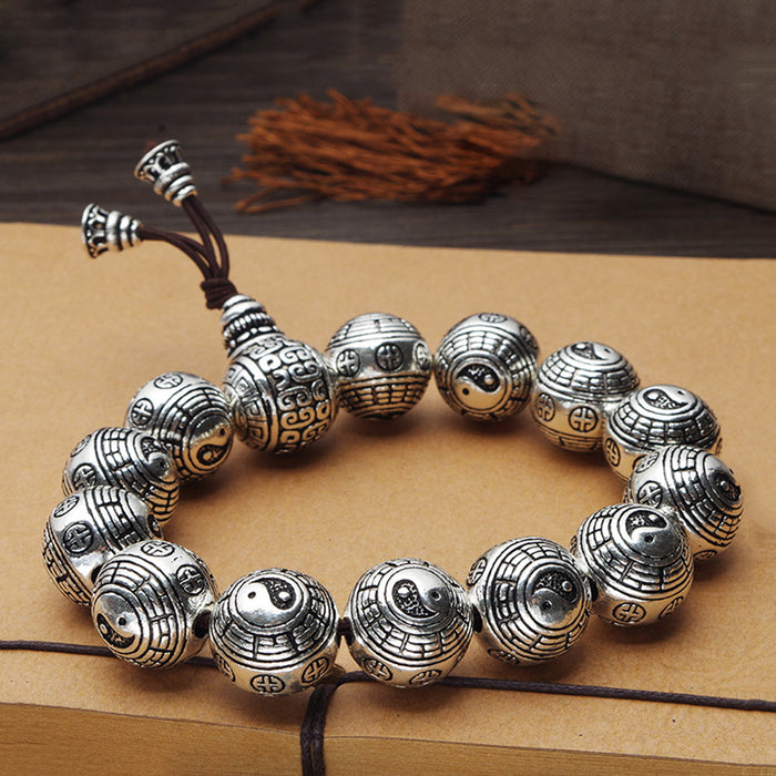 Real Solid 990 Sterling Silver Bracelets Elastic Beads Religions Jewelry 7.9"- 8.7"