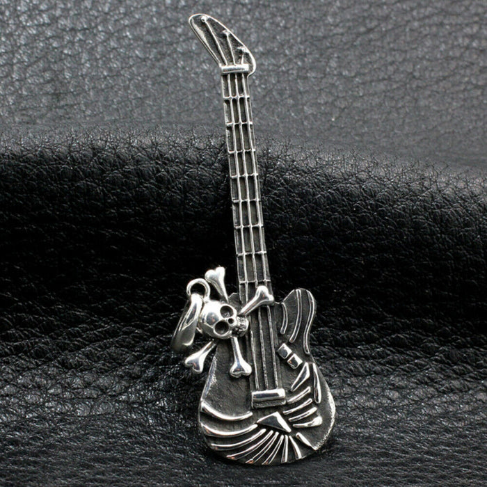 Men's Womens Real Solid 925 Sterling Silver Pendants Skull Bone Electric Guitar