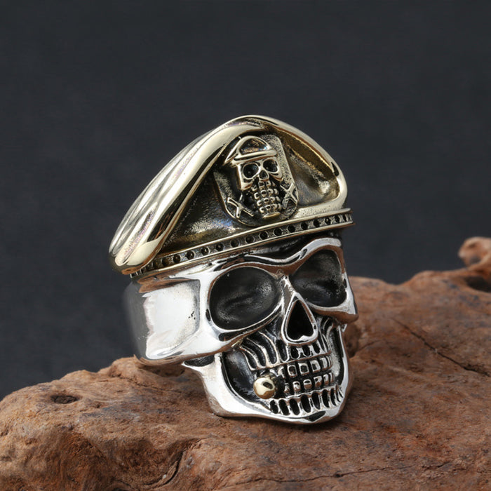 Men's Real Solid 925 Sterling Silver Ring Punk Jewelry Skulls Hat Open Size 8 9 10 11