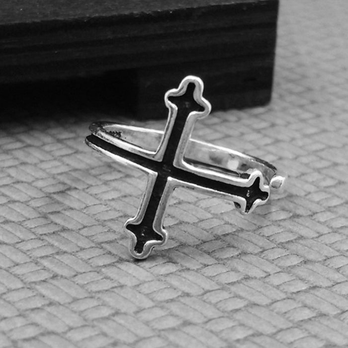 Real Solid 925 Sterling Silver Ring Cross Simple Punk Jewelry Open Size 6 7 8 9 10