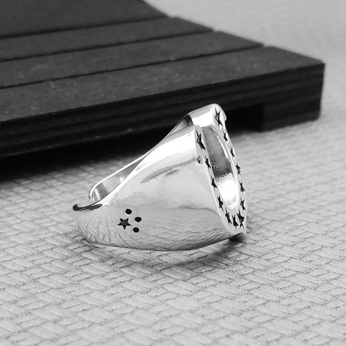 Real Solid 925 Sterling Silver Ring Pentagram Stars Horseshoe Punk Jewelry Open Size 8 9 10