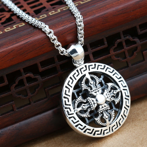 Real 925 Sterling Silver Pendant Vajra Round Jewelry
