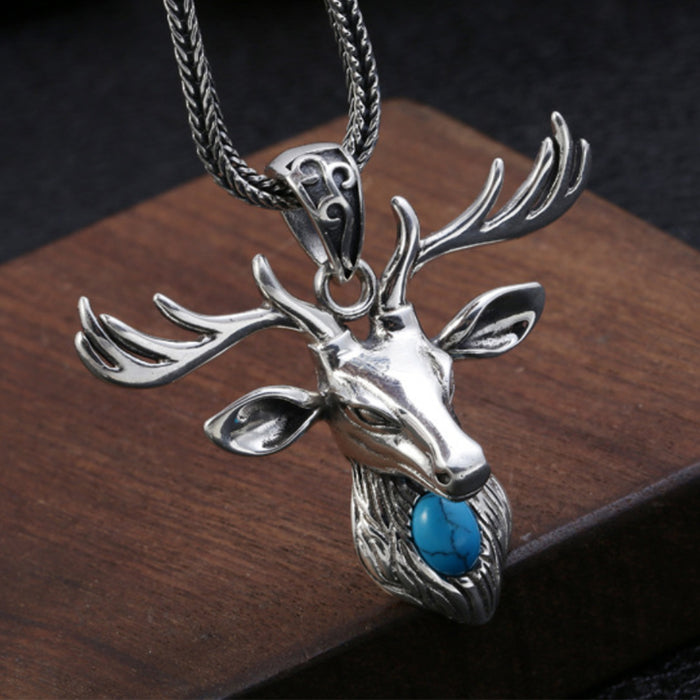 Real Solid 925 Sterling Silver Pendants Bull Head Deer Head Turquoise Inlay