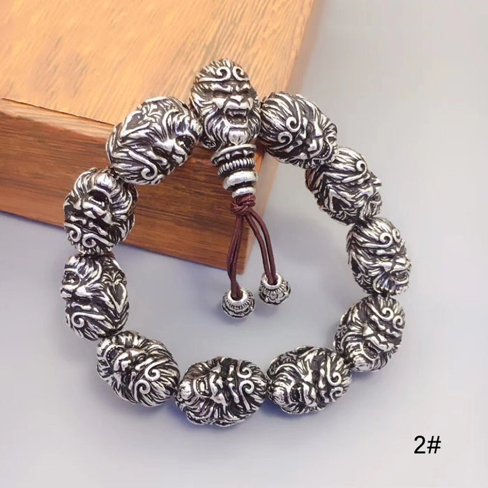 Real Solid 990 Sterling Silver Bracelet Buddha Beads Lotus Animals Fish Fashion Jewelry