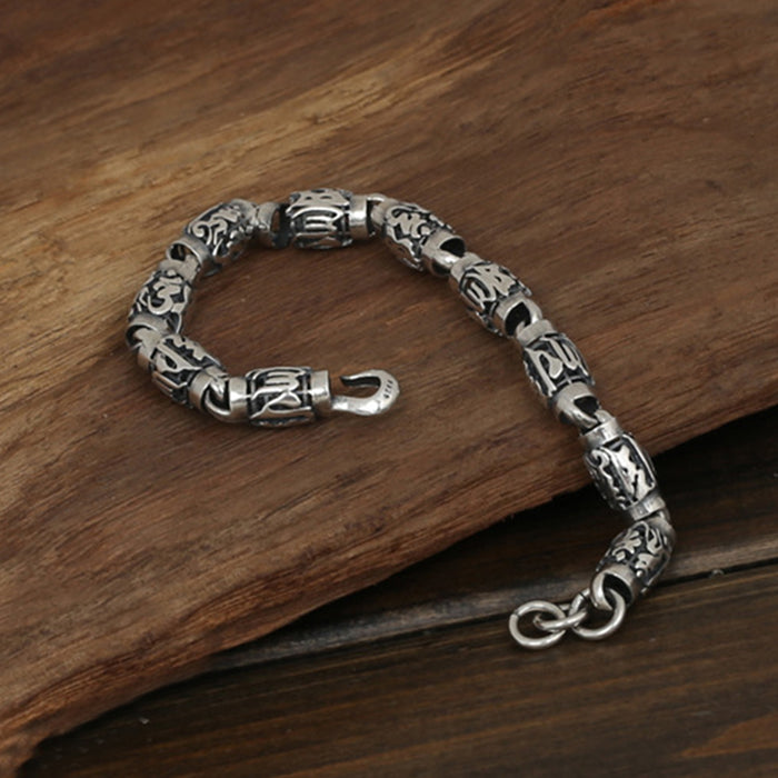 Men's Solid 925 Sterling Silver Bracelet Link Chain Lection Cylinder Jewelry