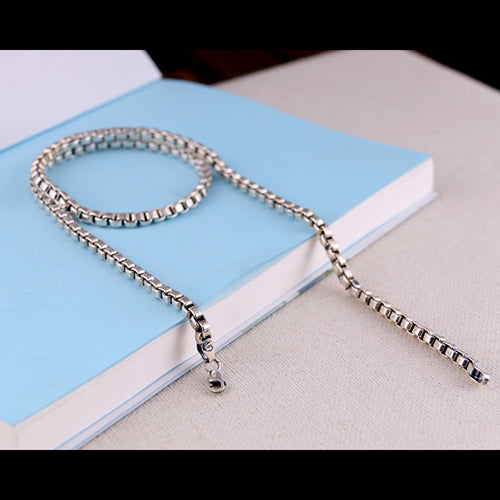 Real Solid 925 Sterling Silver Necklace Box Chain Men's 22"