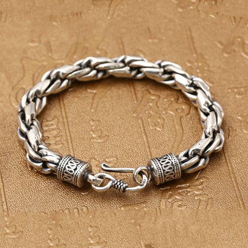 Real Solid 925 Sterling Silver Bracelet Braided Twist Chain Punk Jewelry 7.9"