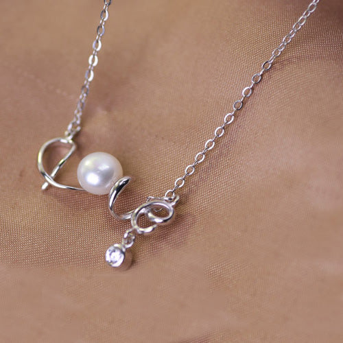 16.5'' Solid 925 Sterling Silver Necklace Chain Natural Freshwater Pearl Pendant Love