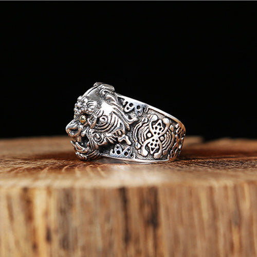 New Real Solid 925 Sterling Silver Ring Auspicious Animals PiXiu Punk Jewelry Open Size 9-12