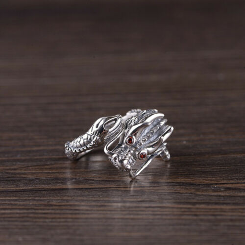 Real Solid 925 Sterling Silver Rings CZ Dragon Animals Fashion Punk Jewelry Open Size 8-11