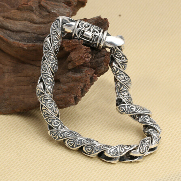 8MM Men's Real Solid 925 Sterling Silver Bracelet Twist Chain Link Punk Jewelry 8.3"