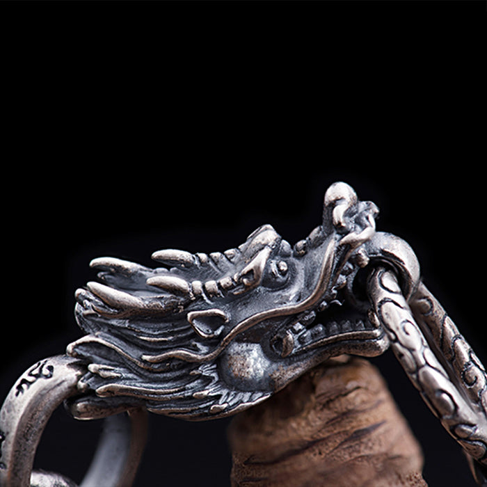 Men's Real Solid 925 Sterling Silver Bracelets Animals Dragon Om Mani Padme Hum Punk Jewelry 8.7"