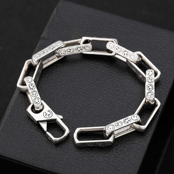 Real Solid 925 Sterling Silver Bracelet Link Rectangular Chain Smile Jewelry 7.1" 7.9"