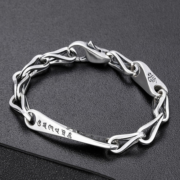 Real Solid 925 Sterling Silver Bracelet Om Mani Padme Hum Jewelry 7.1"