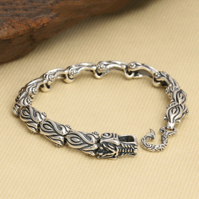Men's Real Solid 925 Sterling Silver Bracelet Jewelry Dragon Animals Hook 8.3"