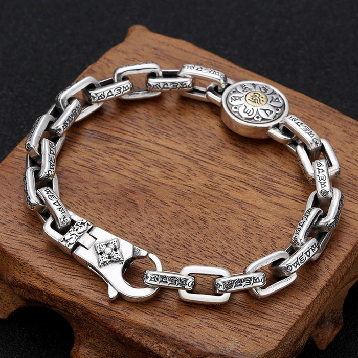Real Solid 925 Sterling Silver Bracelet Rotation Om Mani Padme Hum Vajra Jewelry 7.9"