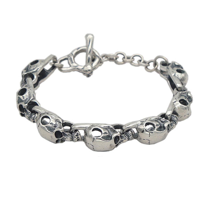 New Men's Solid 925 Sterling Silver Bracelet Link Skull Chain Jewelry
