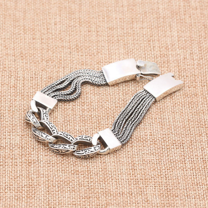Real Solid 925 Sterling Silver Bracelet Cuban Link Chain Braided Safeness Stripe 7.9"