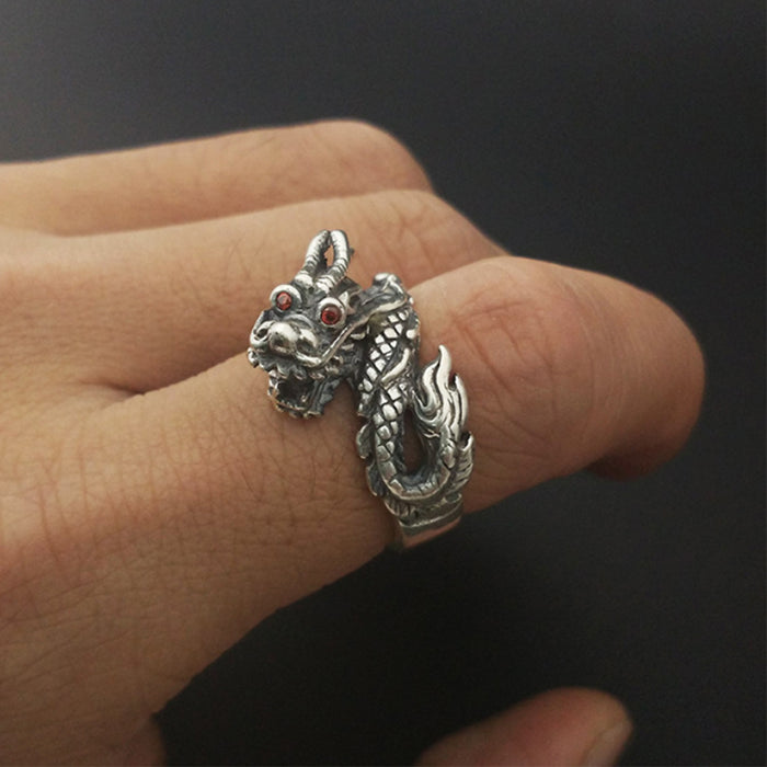 Real Solid 925 Sterling Silver Ring Animals Dragon Cubic Zirconia Punk Jewelry Size 7 8 9 10