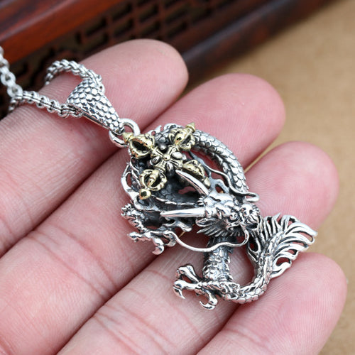 925 Sterling Silver Pendant Vajra  Dragons Jewelry