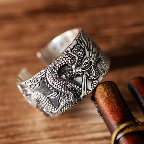 Real Solid 925 Sterling Silver Ring Animals Dragon Lections Punk Jewelry Open Size 7 - 11