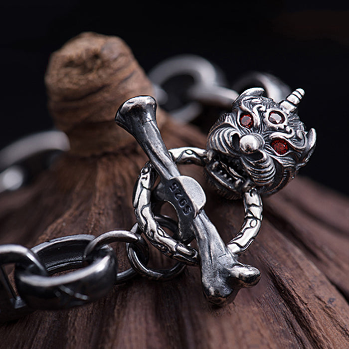 Men's Real Solid 925 Sterling Silver Bracelets Dragon Animals Oval Loop OT-Buckle Jewelry 8.5"